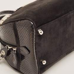 Dior Black Suede and Snakeskin Gambler Dice Bowler Bag