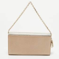 Pre Owned Dior Silver/Bronze Leather Flap Continental Chain Wallet