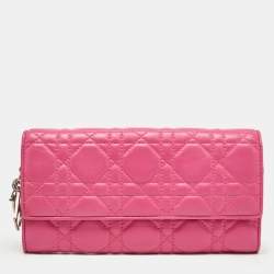 Dior Pink Cannage Leather Lady Dior Wallet on Chain