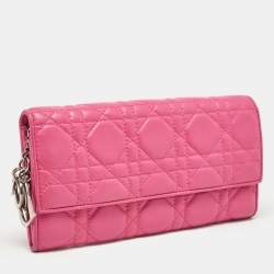 Dior Pink Cannage Leather Lady Dior Wallet on Chain