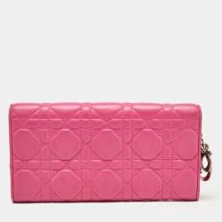 Dior Pink Cannage Leather Lady Dior Wallet on Chain