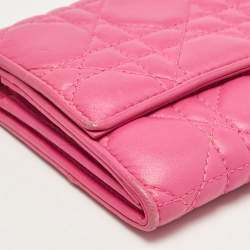 Dior Pink Cannage Leather Lady Dior Wallet on Chain