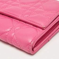 Dior Pink Cannage Leather Lady Dior Wallet on Chain