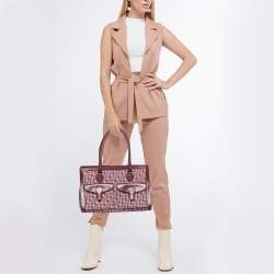 Pre Owned Dior Burgundy Oblique Canvas Pocket Satchel