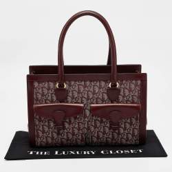 Pre Owned Dior Burgundy Oblique Canvas Pocket Satchel
