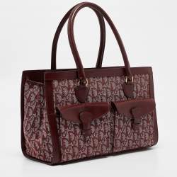Pre Owned Dior Burgundy Oblique Canvas Pocket Satchel