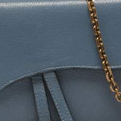 Dior Blue Leather Saddle Wallet On Chain