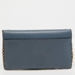 Dior Blue Leather Saddle Wallet On Chain