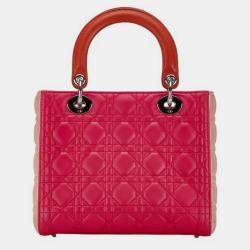 Christian Dior Pink Orange Leather Lady Cannage Handbag