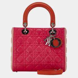 Christian Dior Pink Orange Leather Lady Cannage Handbag