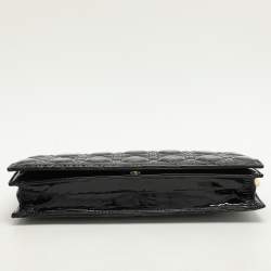 Pre Owned Dior Black Quilted Cannage Patent Leather Lady Dior Chain Clutch