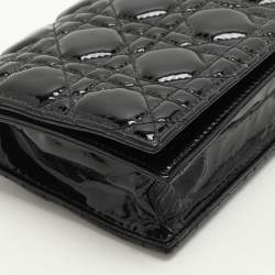Pre Owned Dior Black Quilted Cannage Patent Leather Lady Dior Chain Clutch