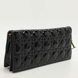 Pre Owned Dior Black Quilted Cannage Patent Leather Lady Dior Chain Clutch