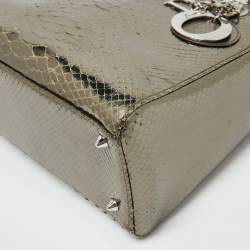 Pre Owned Dior Metallic Python Medium Lady Dior Tote