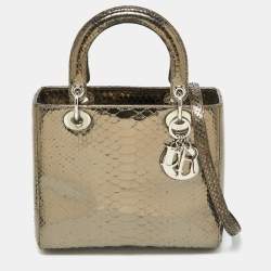 Pre Owned Dior Metallic Python Medium Lady Dior Tote