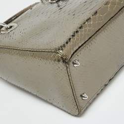 Pre Owned Dior Metallic Python Medium Lady Dior Tote