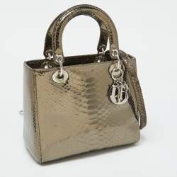 Pre Owned Dior Metallic Python Medium Lady Dior Tote