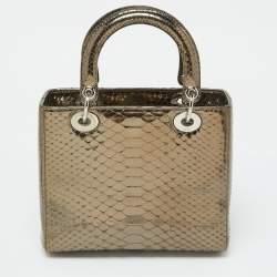 Pre Owned Dior Metallic Python Medium Lady Dior Tote