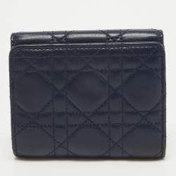 Dior Navy Blue Cannage Leather Dior Addict Compact Wallet