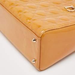 Pre Owned Dior Yellow Cannage Patent Leather Medium Lady Dior Tote