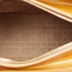 Pre Owned Dior Yellow Cannage Patent Leather Medium Lady Dior Tote