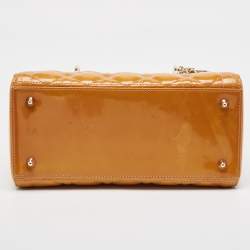 Pre Owned Dior Yellow Cannage Patent Leather Medium Lady Dior Tote