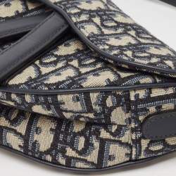 Dior Navy Blue Oblique Canvas and Leather Mini Saddle Bag