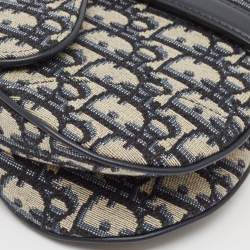 Dior Navy Blue Oblique Canvas and Leather Mini Saddle Bag