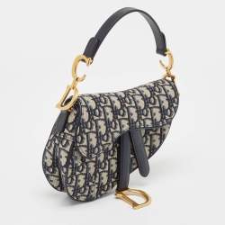 Dior Navy Blue Oblique Canvas and Leather Mini Saddle Bag