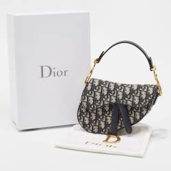 Dior Navy Blue Oblique Canvas and Leather Mini Saddle Bag