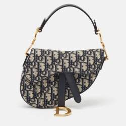 Dior Navy Blue Oblique Canvas and Leather Mini Saddle Bag