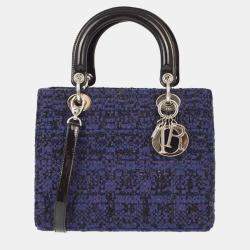 Christian Dior Navy and Black Tweed Lady Dior Handbag 