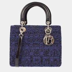 Christian Dior Navy and Black Tweed Lady Dior Handbag 