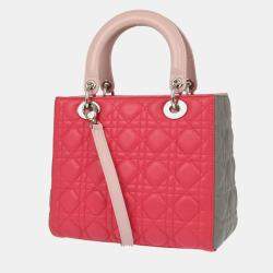Christian Dior Pink Lambskin Lady Dior Cannage Handbag