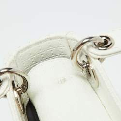 Pre Owned Dior White Microcannage Patent Leather Mini Lady Dior Tote