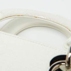 Pre Owned Dior White Microcannage Patent Leather Mini Lady Dior Tote