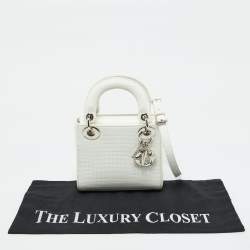 Pre Owned Dior White Microcannage Patent Leather Mini Lady Dior Tote