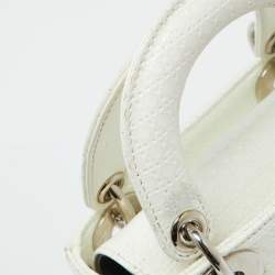 Pre Owned Dior White Microcannage Patent Leather Mini Lady Dior Tote