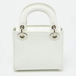 Pre Owned Dior White Microcannage Patent Leather Mini Lady Dior Tote
