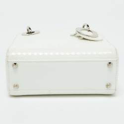 Pre Owned Dior White Microcannage Patent Leather Mini Lady Dior Tote