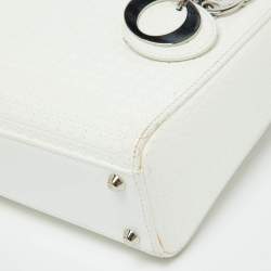 Pre Owned Dior White Microcannage Patent Leather Mini Lady Dior Tote
