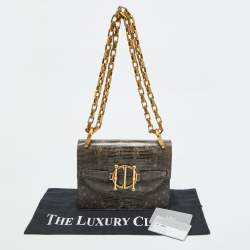 Dior Grey/Brown Lizard DiorDirection Flap Bag