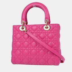 Pre Owned Christian Dior Pink Lambskin Lady Dior Cannage Handbag
