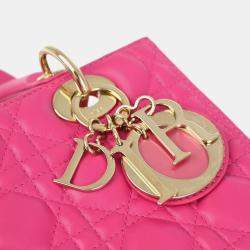Pre Owned Christian Dior Pink Lambskin Lady Dior Cannage Handbag
