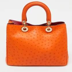 Dior Orange Ostrich Medium Diorissimo Shopper Tote