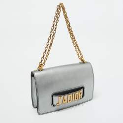 Pre Owned Dior Silver Leather Miss J'adior Chain Flap Bag