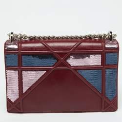 Pre Owned Dior Burgundy Leather and Sequins Medium Diorama Shoulder Bag