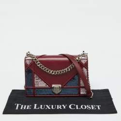 Pre Owned Dior Burgundy Leather and Sequins Medium Diorama Shoulder Bag