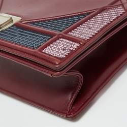 Pre Owned Dior Burgundy Leather and Sequins Medium Diorama Shoulder Bag