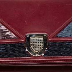 Pre Owned Dior Burgundy Leather and Sequins Medium Diorama Shoulder Bag